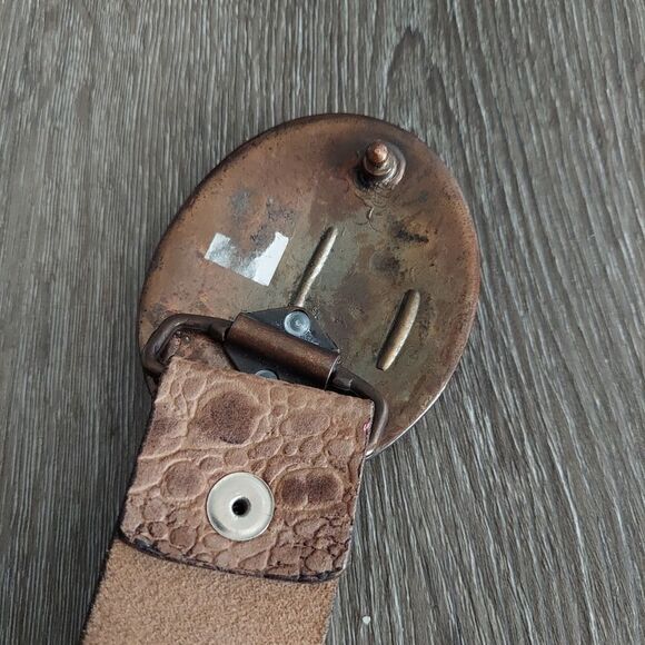 ENMON Brown Embossed Alligator Design Leather Belt Rhinestone Buckle Large - Picture 5 of 8